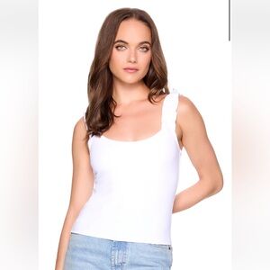 Susana Monaco White Ruffled Fitted Tank Top